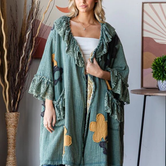 ππOli & Hali LAST ONE! FLOWER PATCHWORK LACE RUFFLE DUSTER NWT Sz L - Picture 3 of 15